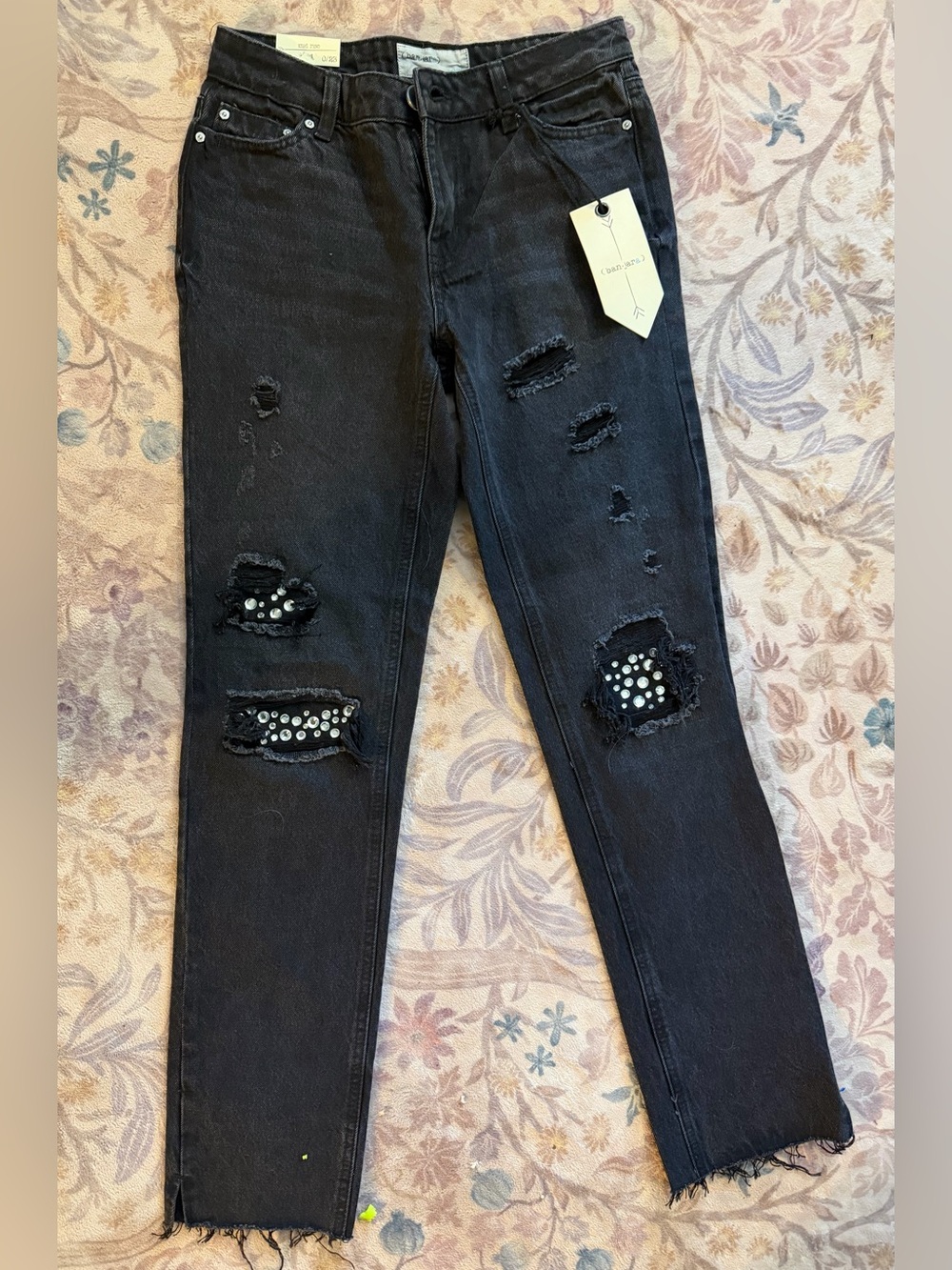 Ban-Jara Black Distressed Women's Jeans with Studded Knee Panels